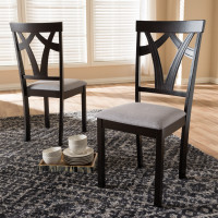 Baxton Studio RH146C-Dark Brown/Grey-DC Sylvia Modern and Contemporary Grey Fabric Upholstered and Dark Brown Finished Dining Chair (Set of 2)